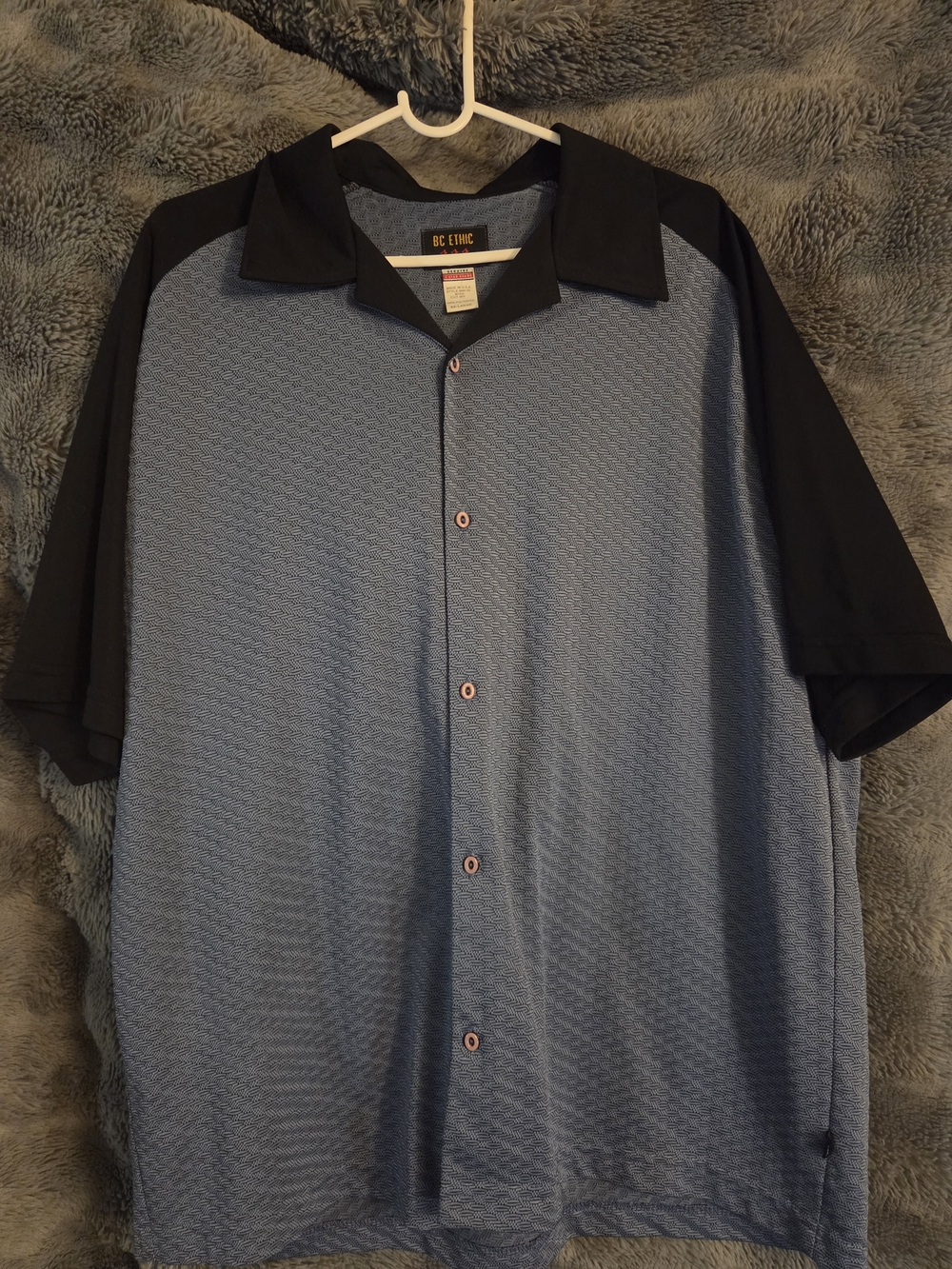BC Ethic XXL Button Up Shirt Blue Black Textured Y2K Clubwear Made in USA